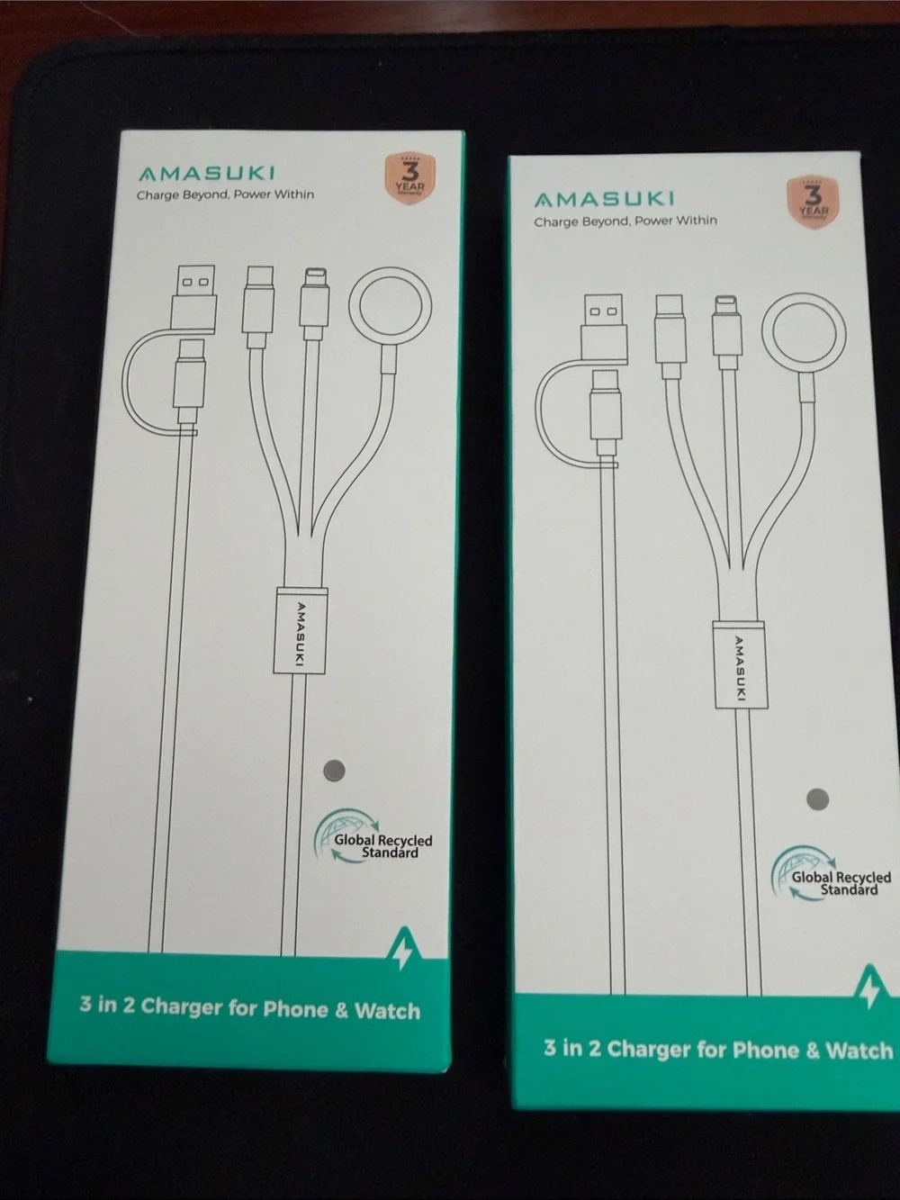 (2) 3-in-2 Phone & Watch Charging Cables- gray